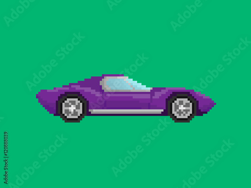 Fototapeta Ilustracja fioletowego samochodu sportowego w stylu pixel art