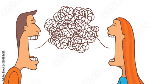 Couple talking and sharing a tangled message
