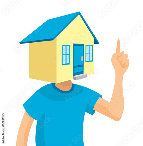Man with house on his head