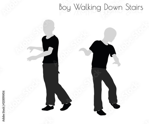 boy in Everyday Walking Down Stairs pose on white background
