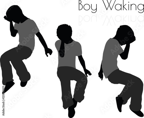 boy in Everyday Waking Up pose on white background