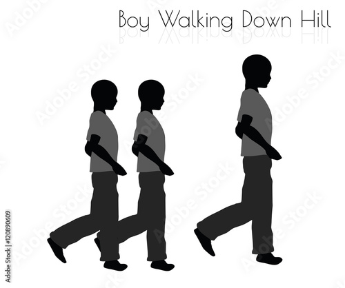 boy in Everyday Walking  Down Hill pose on white background