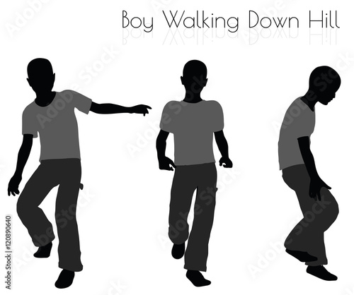 boy in Everyday Walking  Down Hill pose on white background photo