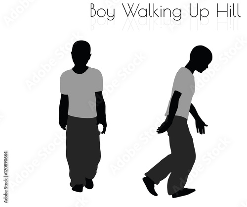 boy in Everyday Walking Up Hilll pose on white background
