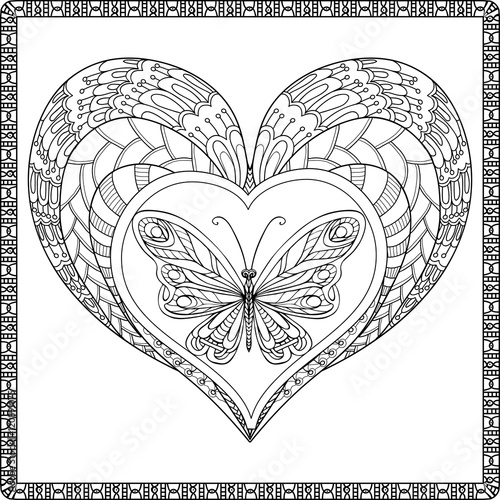 Decorative love heart and butterfly photo