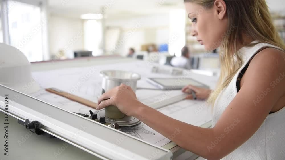 Student girl in engineering training, design office Student girl in engineering training, design office
