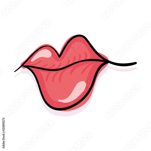 pink mouth. glossy lips with sensuality expression. vector illustration