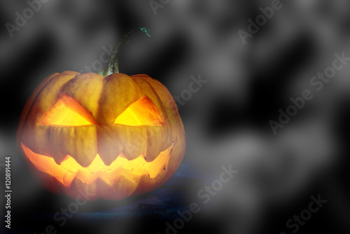Halloween pumpkin head jack with fog