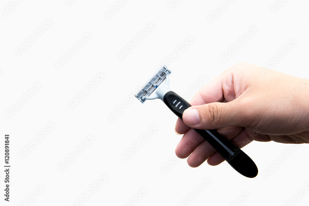 Hand with shaving razor on a white background Hand with shaving razor on a white background