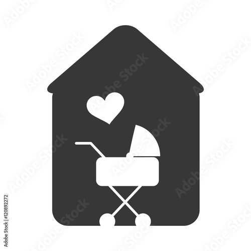 house with baby carriage shape inside and heart love silhouette. vector illustraiton