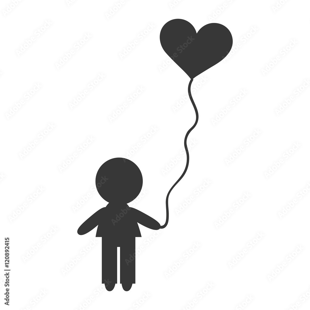 avatar boy with balloon heart shape silhouette. vector illustration avatar boy with balloon heart shape silhouette. vector illustration