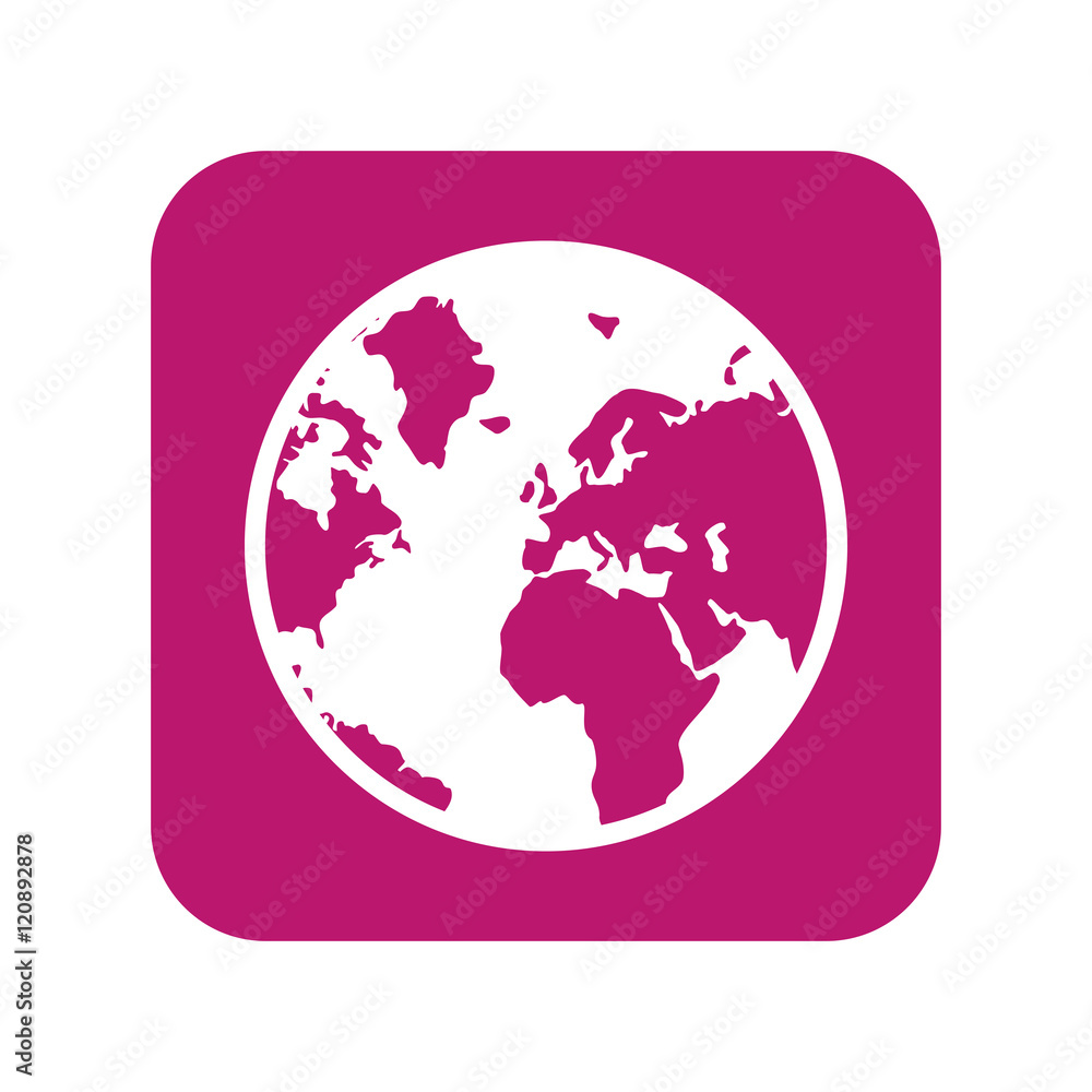 earth planet. world globe map on pink background. silhouette. vector illustration