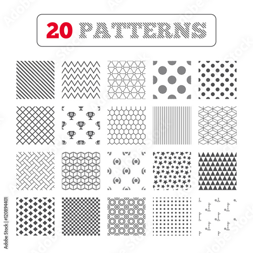 Golf ball icons. Laurel wreath award symbol.