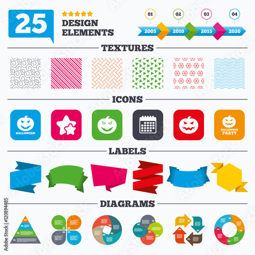 Halloween party icons. Pumpkin symbol.