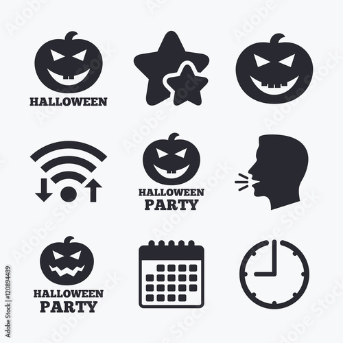 Halloween party icons. Pumpkin symbol.