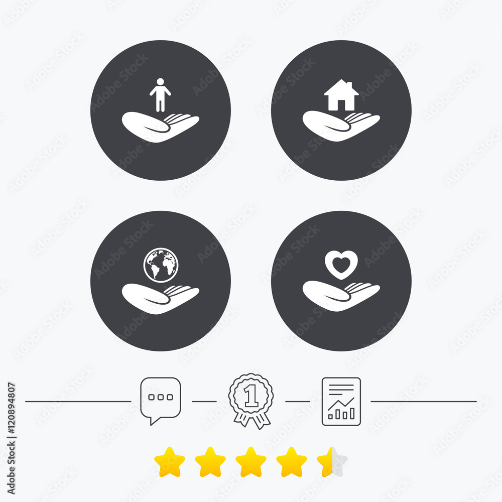 Helping hands icons. Protection and insurance. Helping hands icons. Protection and insurance.