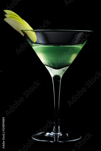 Apple Martini cocktails on black background