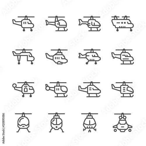 Set line icons of helicopter