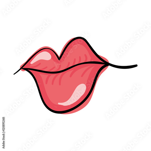 pink mouth. glossy lips with sensuality expression. vector illustration