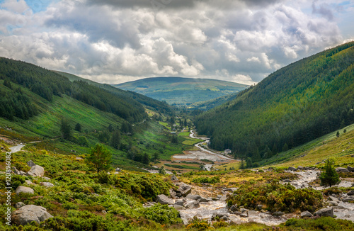 Panoramic view of a valley near Glendalough, County Wicklow, Ireland photo