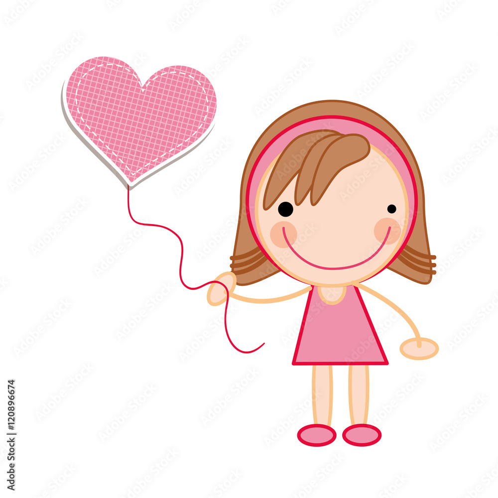 little girl with heart balloon and wearing pink dress. vector illustration little girl with heart balloon and wearing pink dress. vector illustration