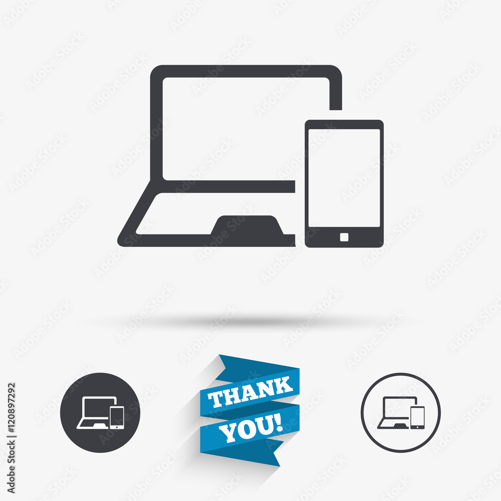 Mobile devices sign. Notebook and smartphone. Mobile devices sign. Notebook and smartphone.
