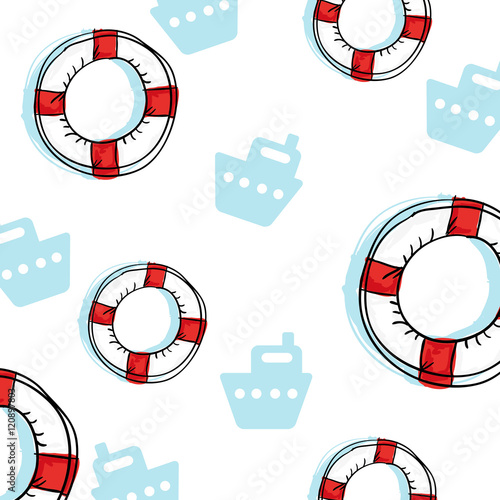 lifebuoy foat and ship objects summer vacation background. vector illustration