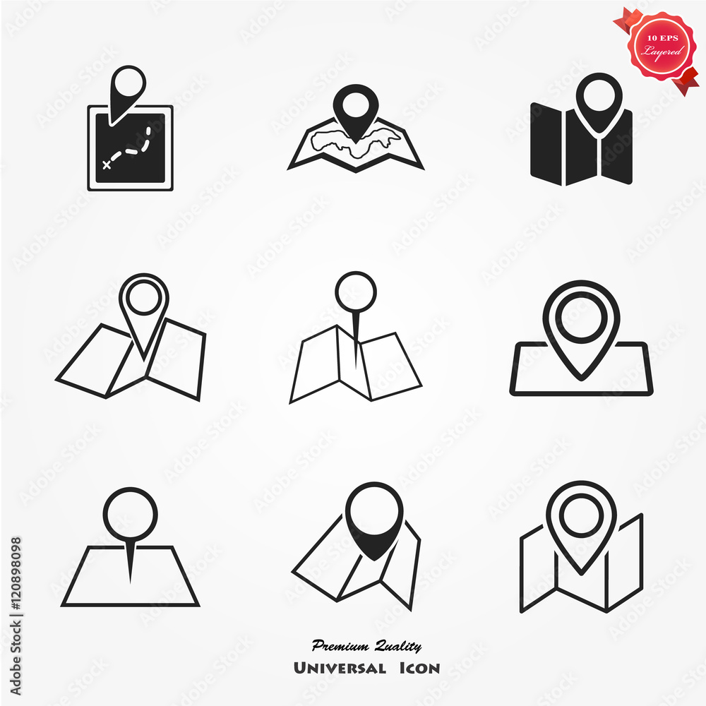 Pin on the map. Vector icon set Pin on the map. Vector icon set