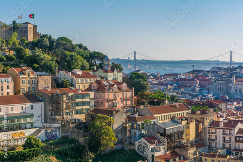 Panoramic late afternoon view from Miradouro da Graca in Lisbon, Portugal photo