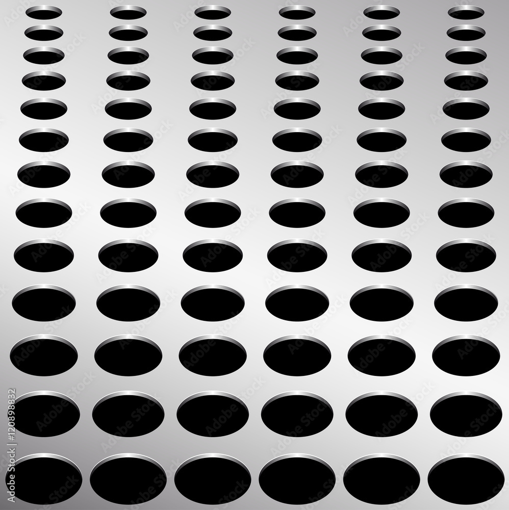 Technology background with circle perforated metal chrome, iron, stainless steel, silver grill texture for internet sites, web user interfaces. Vector Pattern.