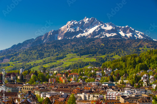 View to Pilatus mountain and historic city center of Luzern, Switzerland. © Eva Bocek
