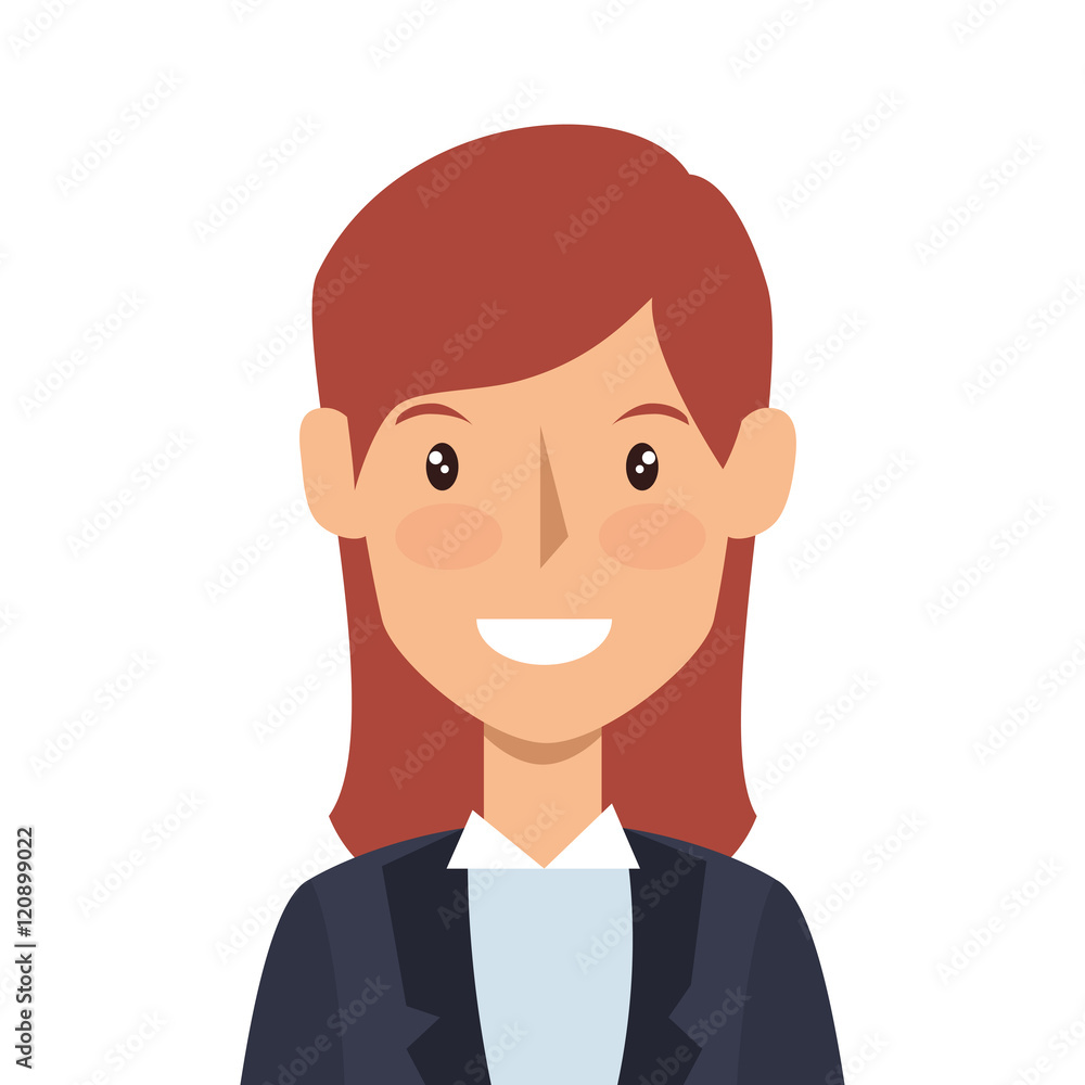avatar woman face smiling cartoon wearing suit. female person. vector illustration