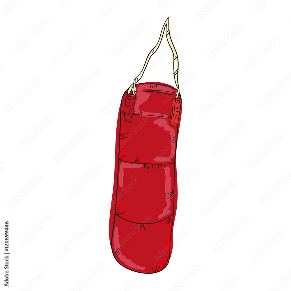 punching red sack. boxing sport equipment. vector illustration