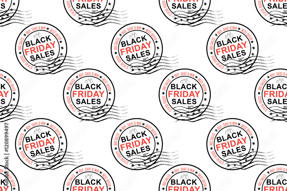 Black Friday sales seamless stamp pattern for fabric, wrapping paper, textile industry etc. Print colors used.
