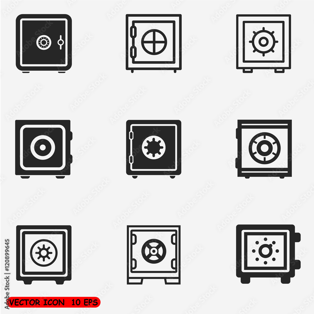 Safe vector icons set Safe vector icons set