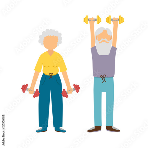 Vector cartoon active old woman and man