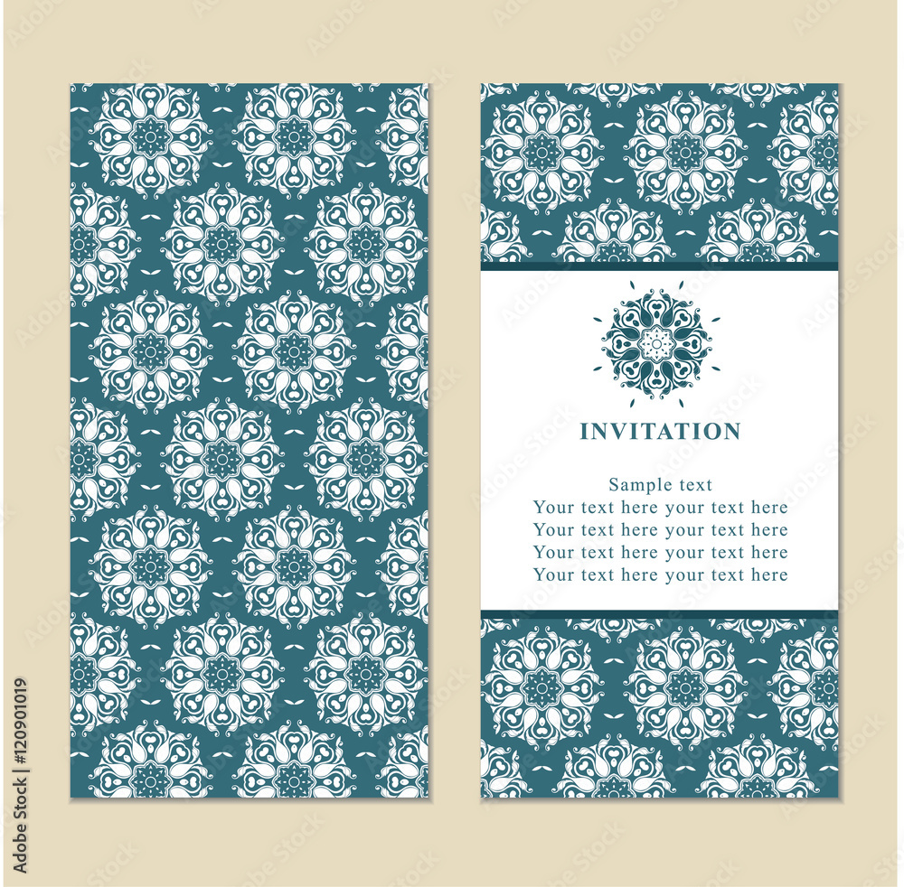 Invitation or wedding card with damask background 