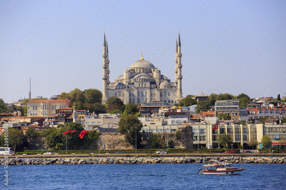 Istanbul, Turkey - September 15, 2016: Sultanahmet Mosque, built in new era by Ottoman Sultan Ahmet.
