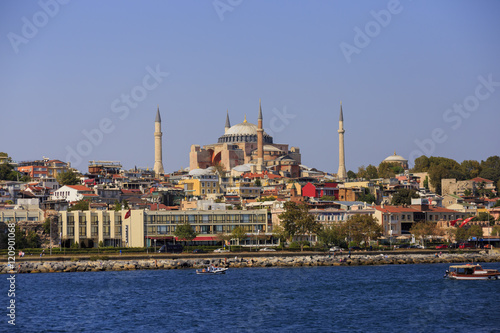 Istanbul, Turkey - September 15, 2016: Hagia Sophia view from Bosphorus, once it was church after 1453 become mosque