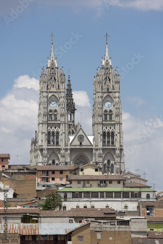 Twin steeples of the Basilica del Voto Nacional in Quito, Ecuado photo