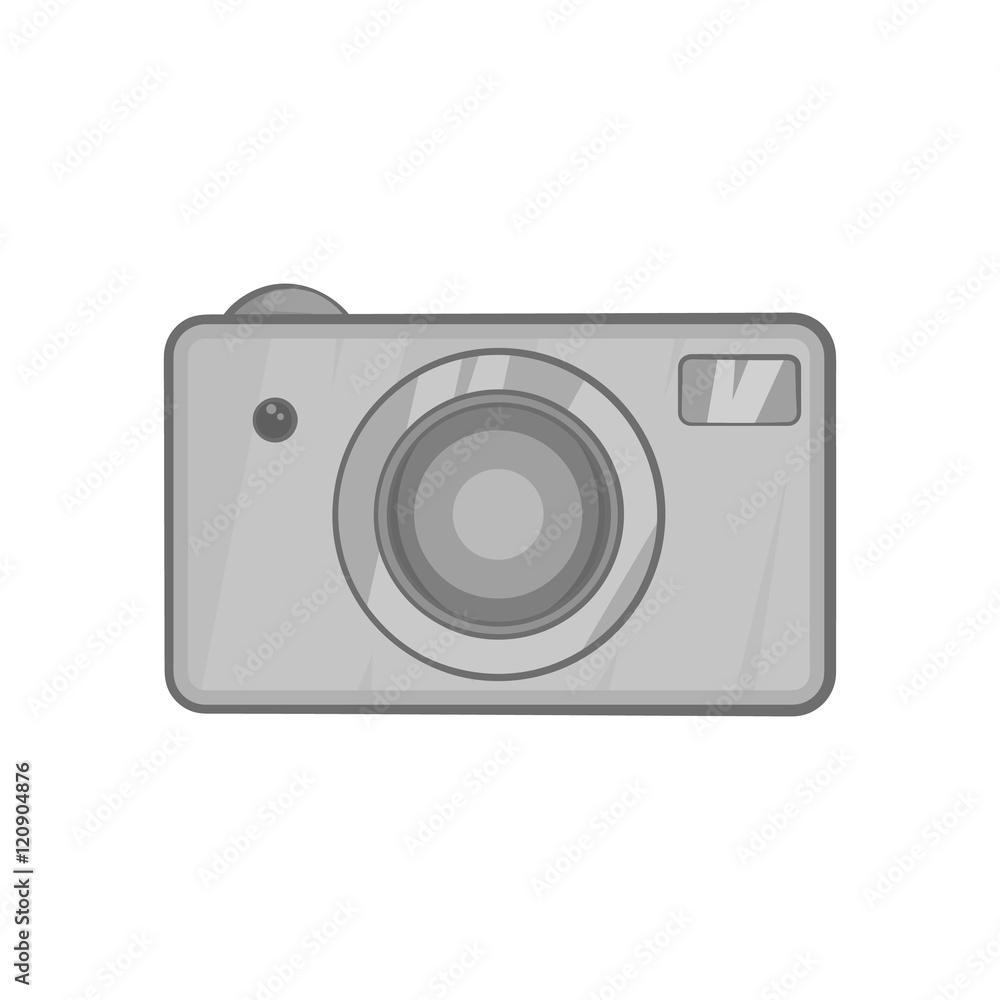 Camera icon in black monochrome style isolated on white background. Shooting symbol vector illustration