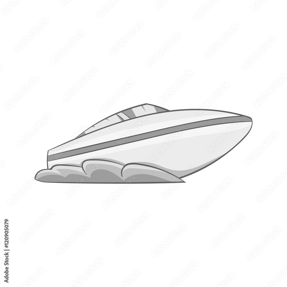 Speed boat icon in black monochrome style isolated on white background. Water transport symbol vector illustration