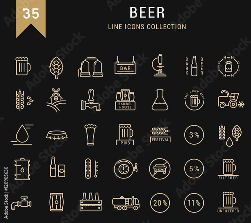 Set Vector Flat Line Icons Beer
