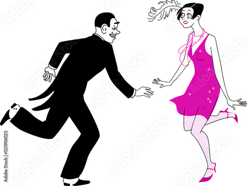 Couple dressed in 1920s costumes dancing the Charleston, EPS 8 vector illustration, no transparencies, no white objects