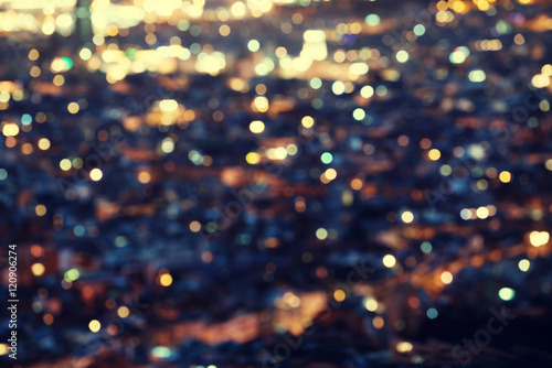 Photography bokeh of night Barcelona, Spain