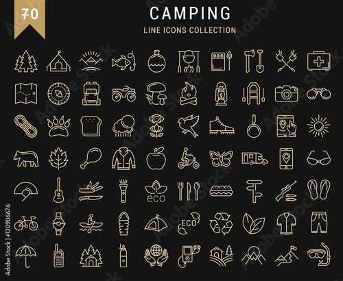Set Vector Flat Line Icons Camping