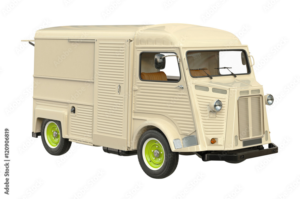 Food truck mobile beige cafe. 3D graphic