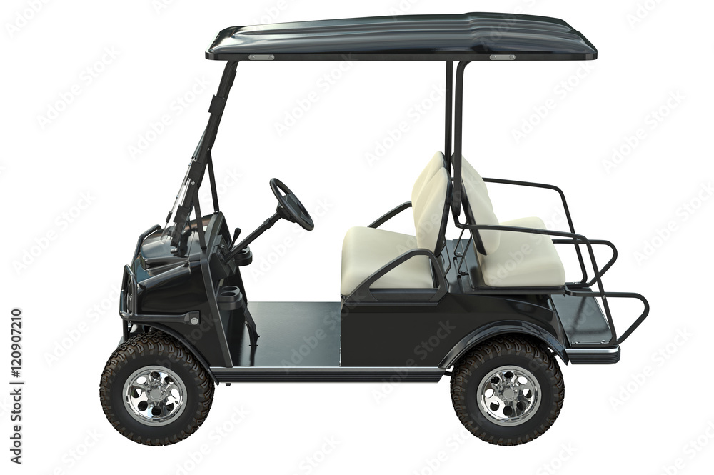 Golf car black transport, side view. 3D graphic