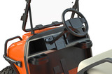 Golf car orange electric, close view. 3D graphic