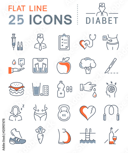 Set Vector Flat Line Icons Diabet